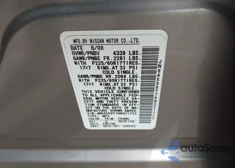 2009 Nissan Rogue Sl из США, поврежденный, VIN JN8AS58T79W321722